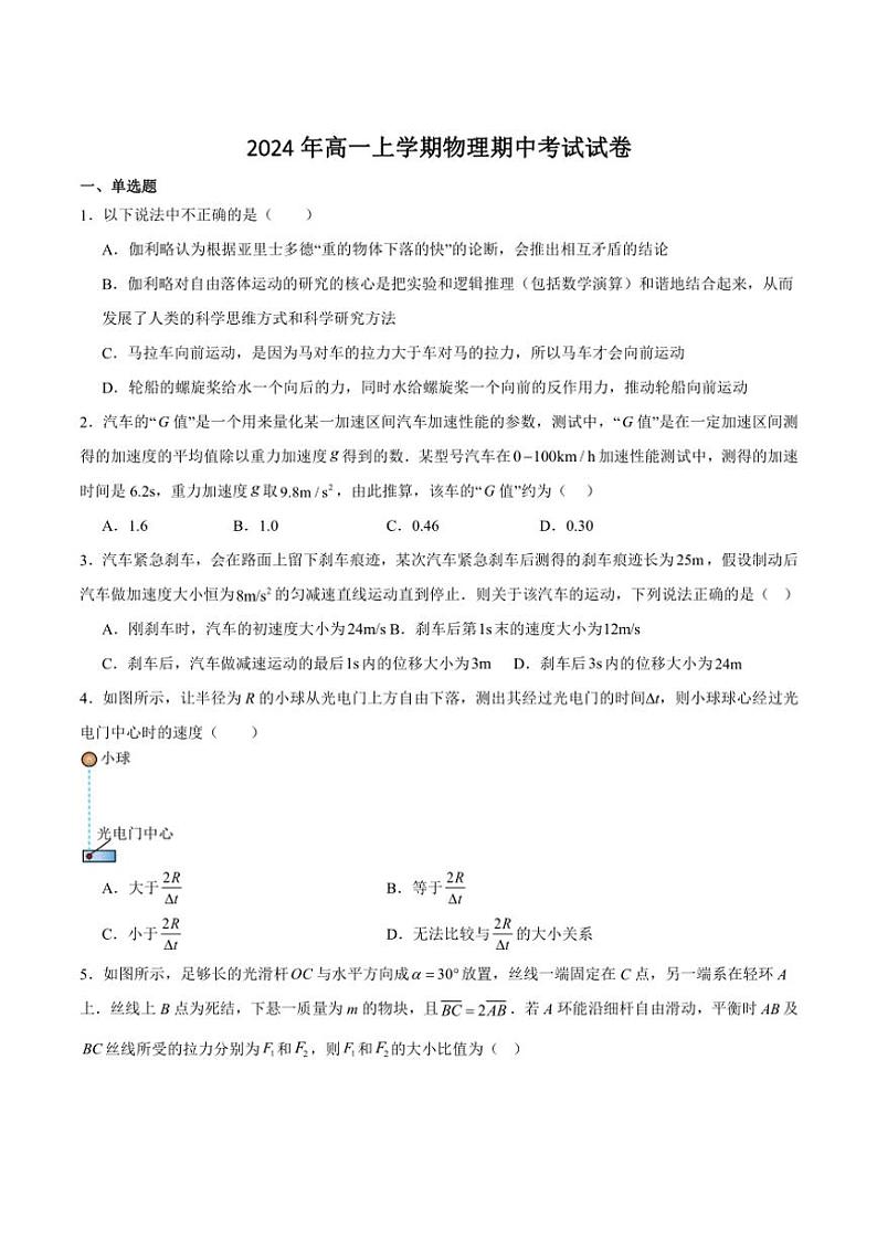 2024~2025学年湖南省岳阳市云溪区高一(上)期中物理试卷第1页