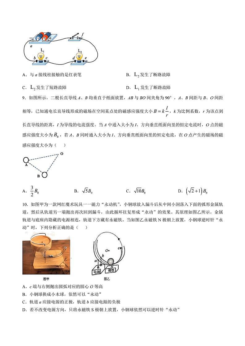 2024~2025学年浙江省九校高二(上)期中物理试卷(含答案)第3页