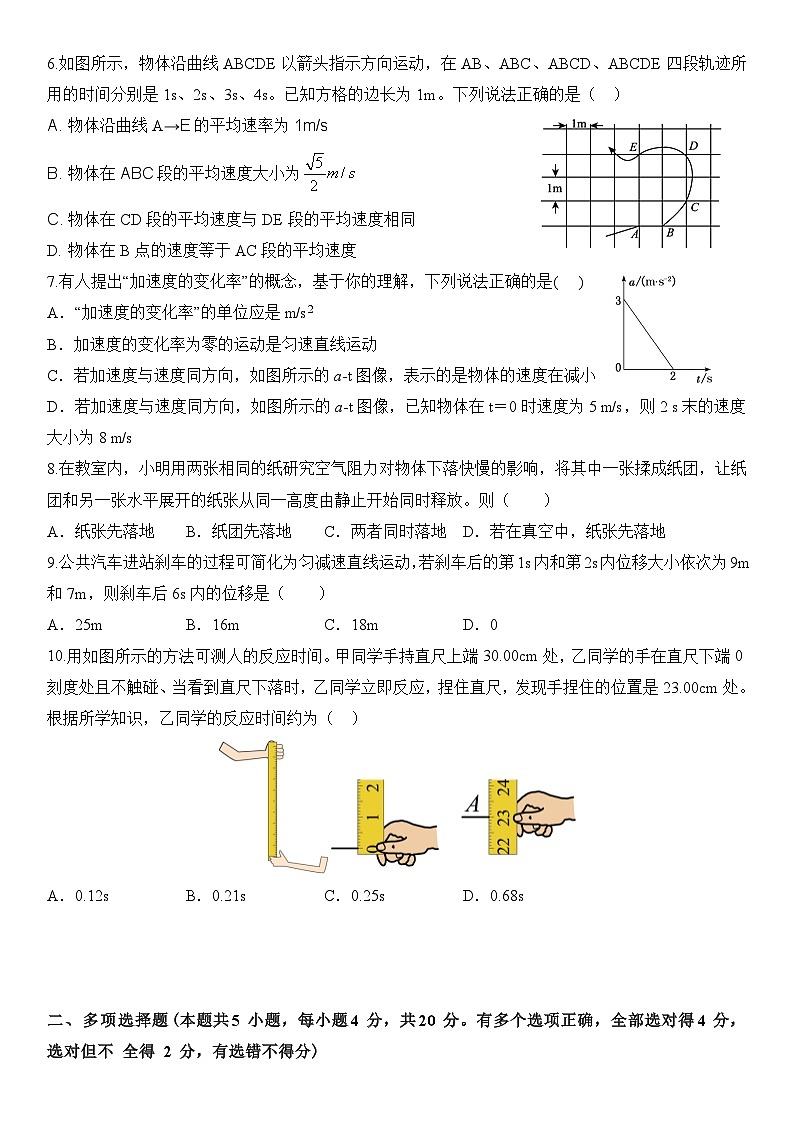 東坡區(qū)高中學校2024級高一年級期中聯(lián)合考試物理試題第2頁
