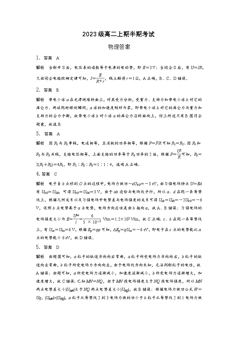 2023级高二上期半期考试物理答案第1页
