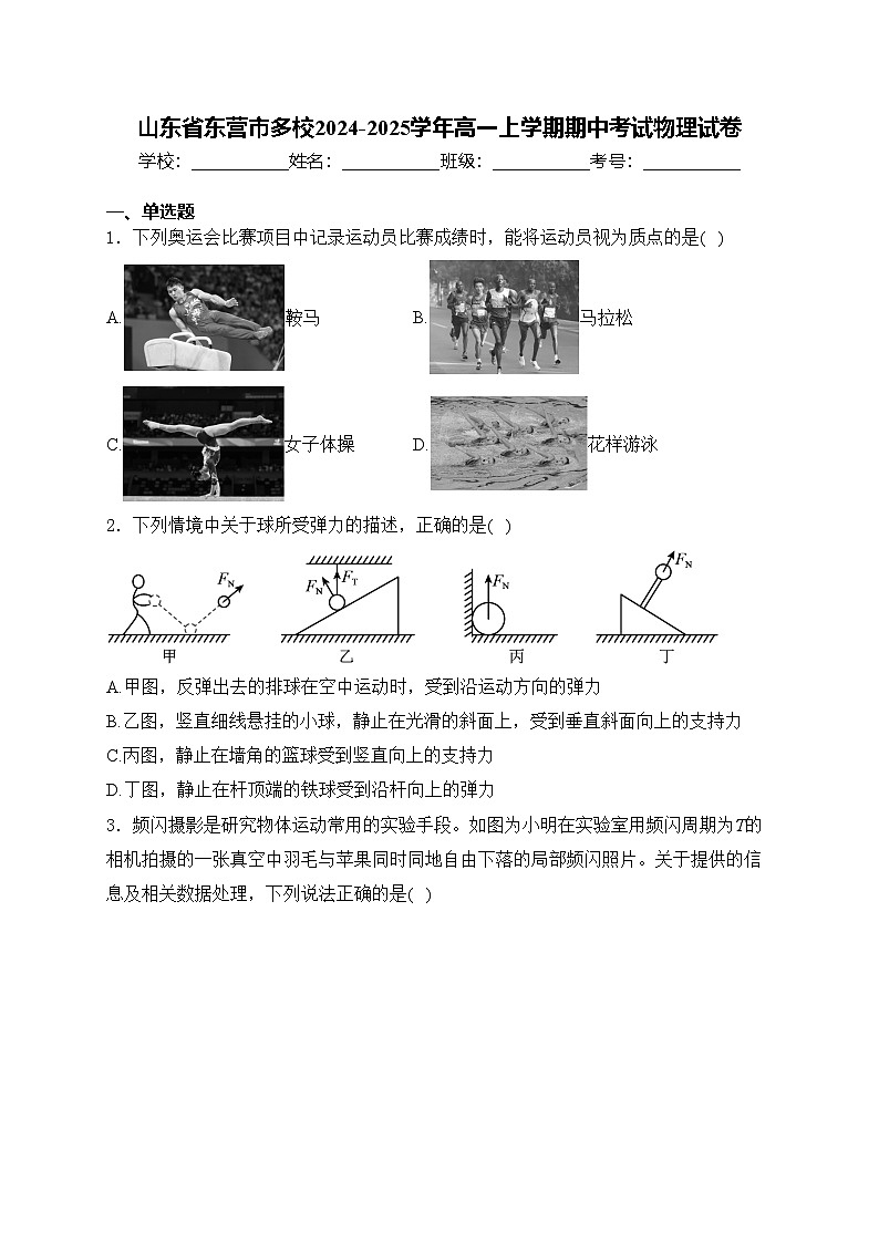 山东省东营市多校2024-2025学年高一上学期期中考试物理试卷(含答案)第1页