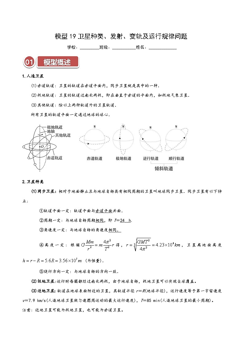 模型19卫星种类、发射、变轨及运行规律问题(原卷版)第1页