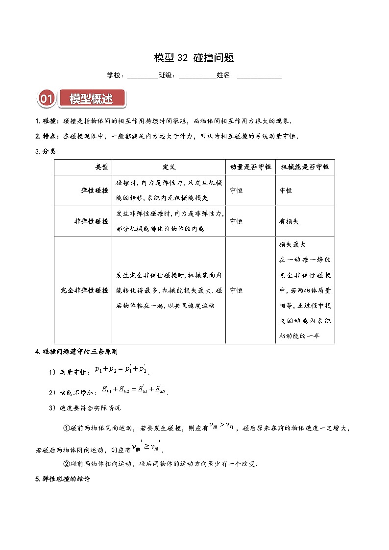 模型32 碰撞问题(解析版)第1页