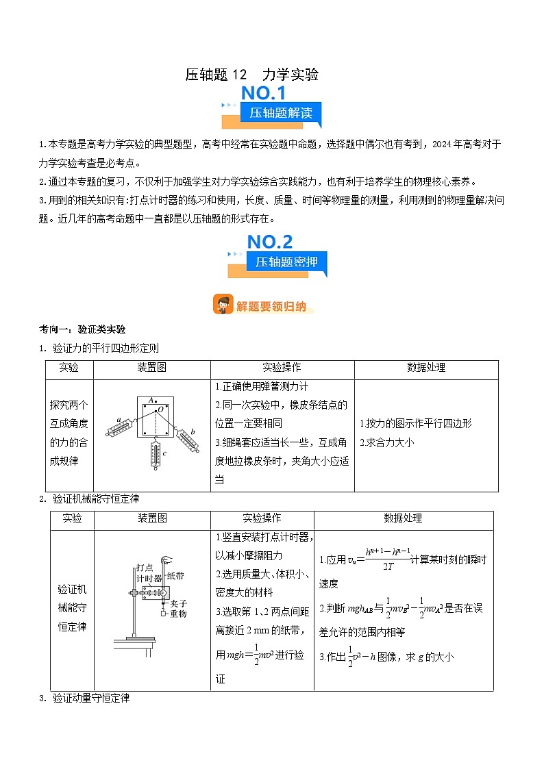 壓軸題12 力學(xué)實(shí)驗(yàn)(解析版)第1頁