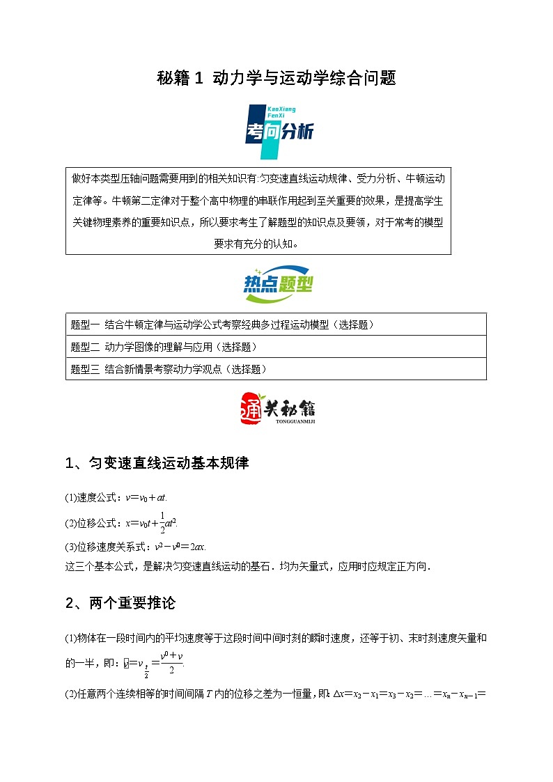 秘籍1 动力学与运动学综合问题(原卷版)第1页