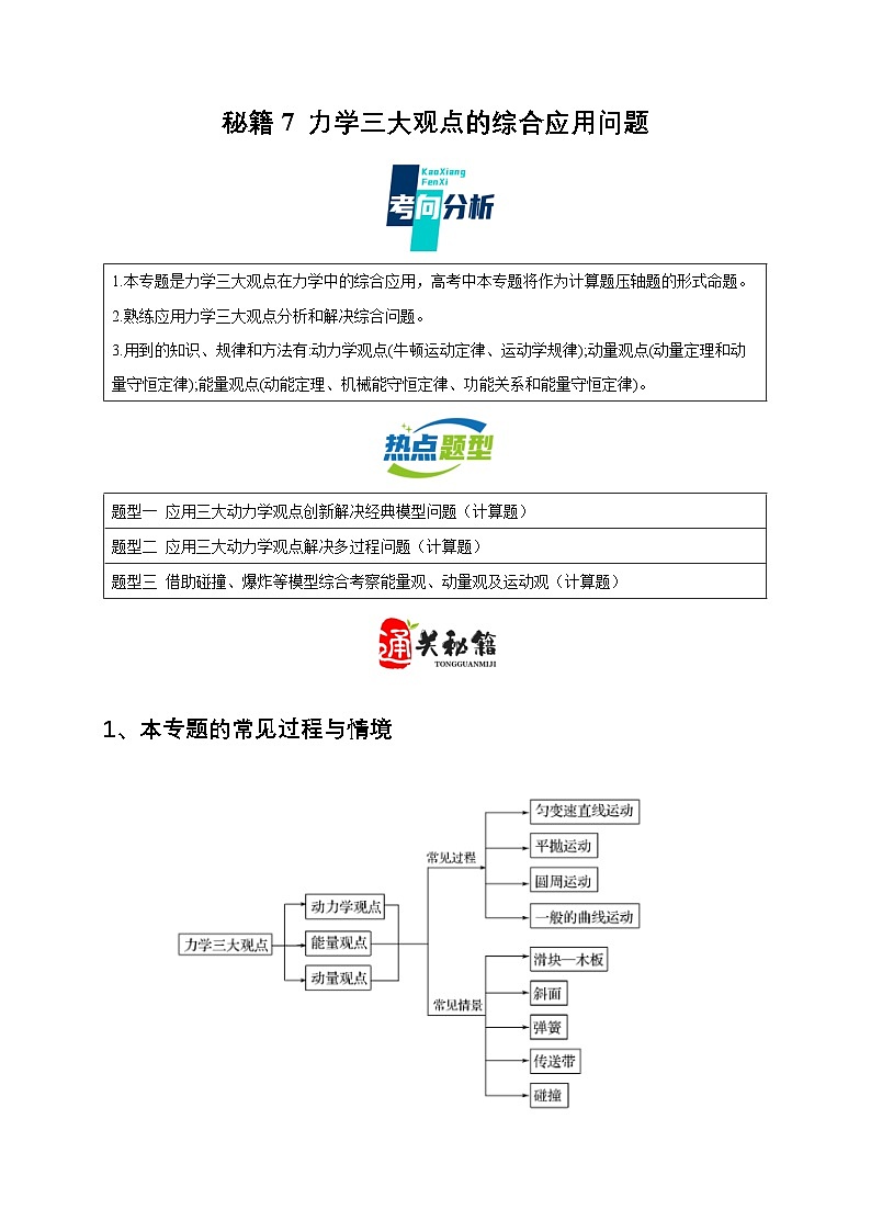 秘籍7 力学三大观点的综合应用问题(解析版)第1页