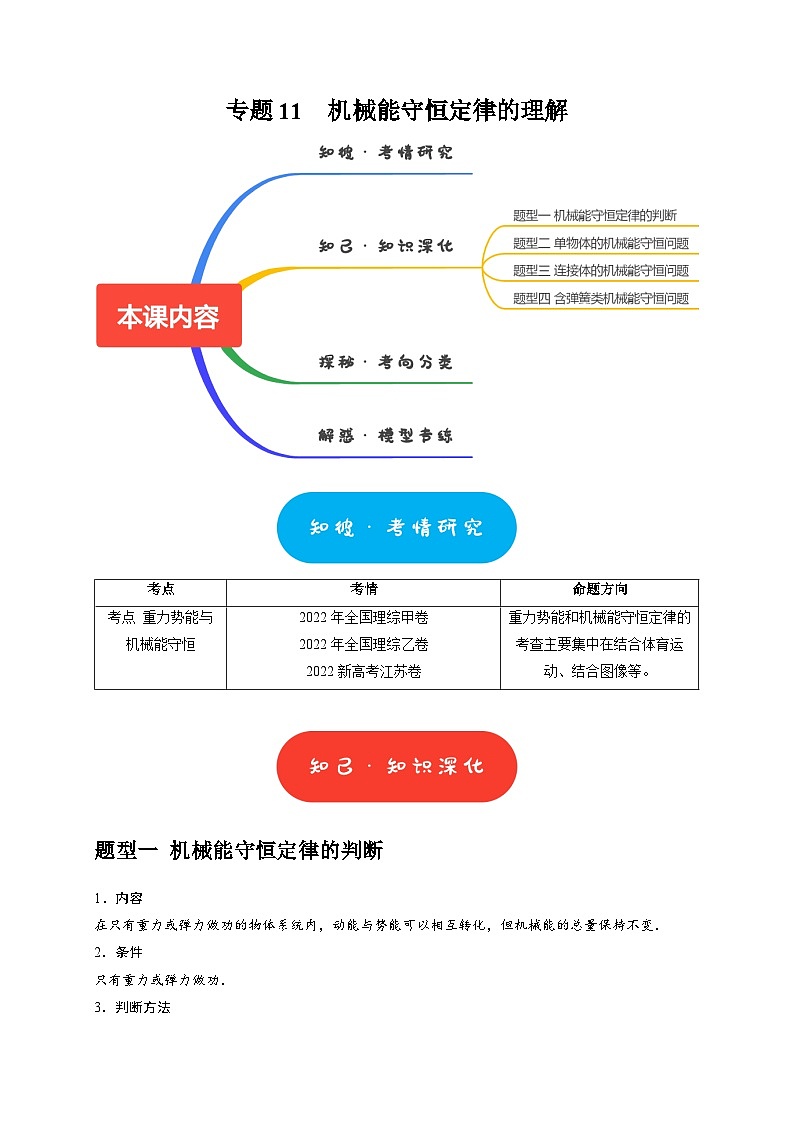 专题11 机械能守恒定律的理解(教师版)-2025年高考物理热点知识讲练与题型归纳(全国通用)第1页