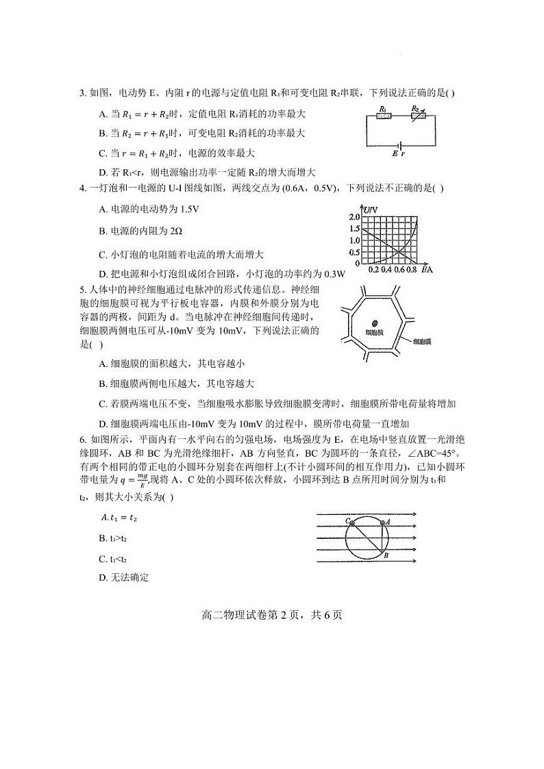 2026届广东东莞中学、广州二中、惠州一中、深圳实验、珠海一中、中山纪念中学六校高二上学期十二月联考物理试卷第2页