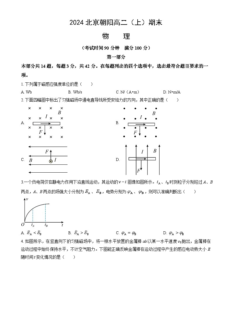 2024北京朝阳高二(上)期末物理试卷(教师版)第1页