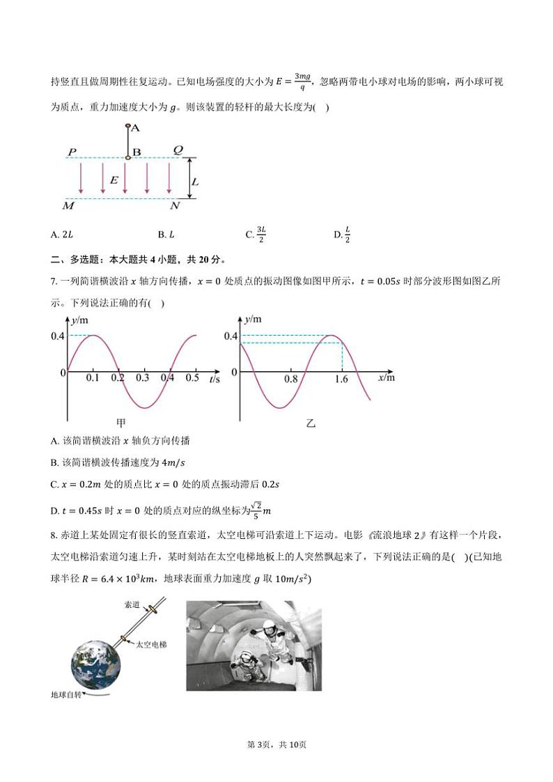 2024~2025学年湖南省长沙市湖南师范大学附属中学高三(上)第三次月考物理试卷(含答案)第3页