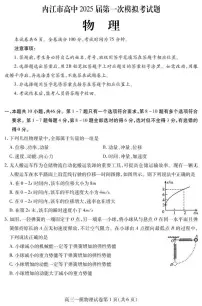四川省内江市高中2024-2025学年高三上学期第一次模拟（12月）物理试题