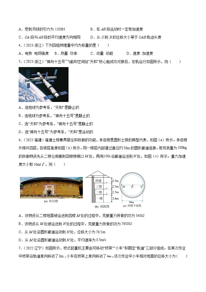 专题01 运动的描述(学生卷)-【真题汇编】最近10年(2014-2023)高考物理真题分项汇编(全国通用)第2页