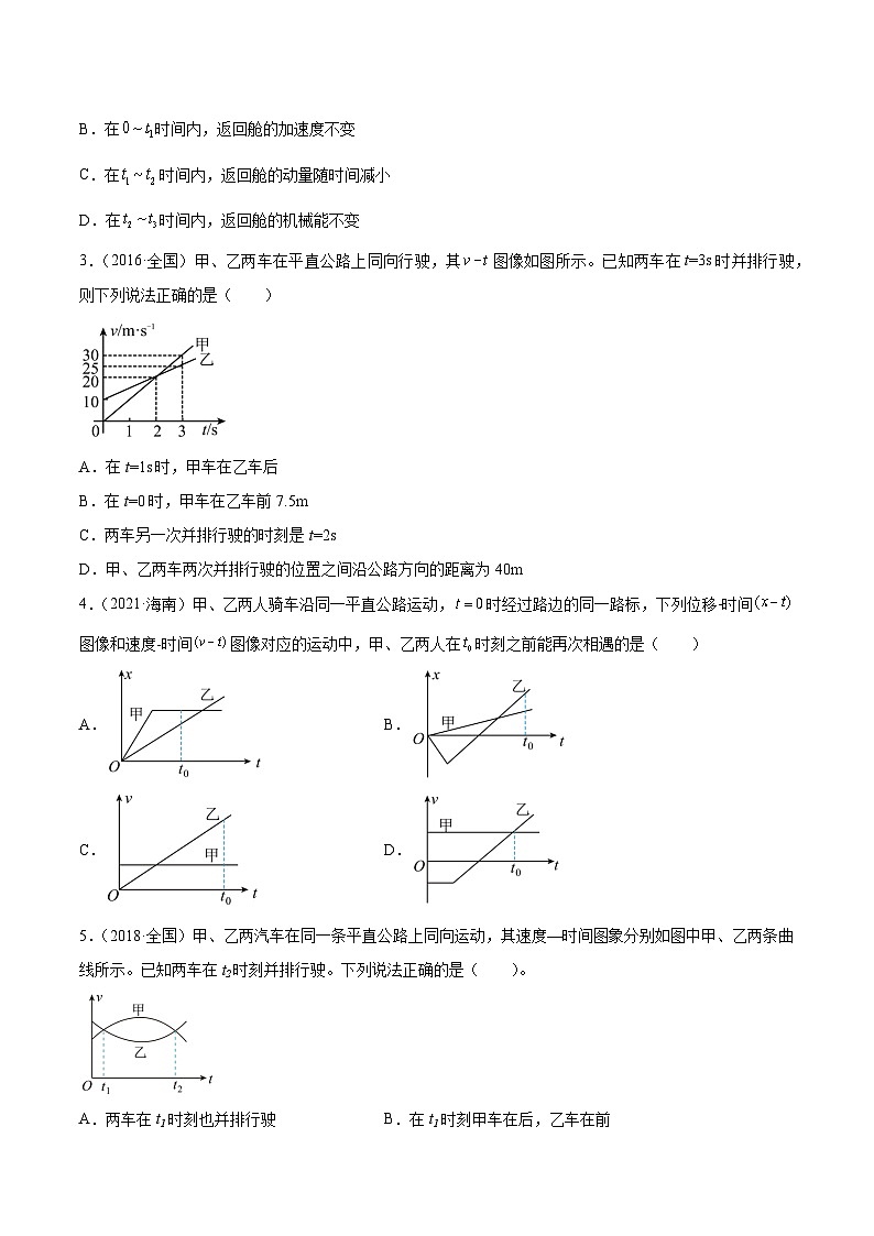 专题03 匀变速直线运动的图像(学生卷)-【真题汇编】最近10年(2014-2023)高考物理真题分项汇编(全国通用)第2页