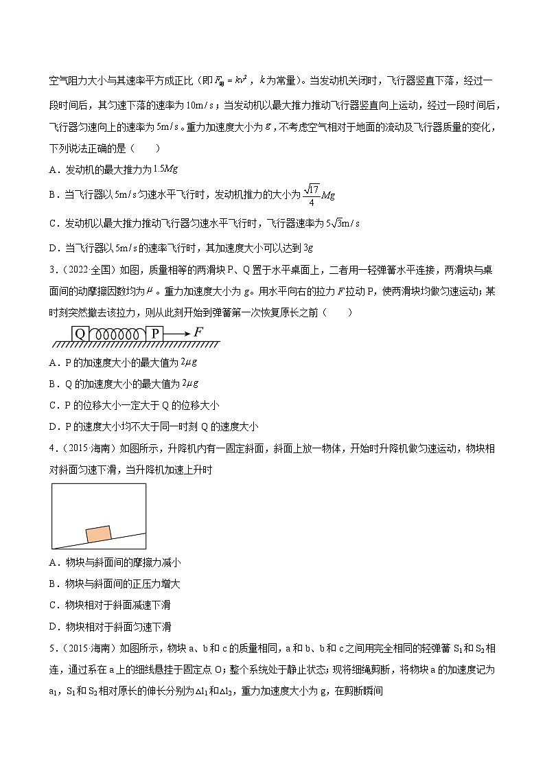 专题08 牛顿第二定律(学生卷)-【真题汇编】最近10年(2014-2023)高考物理真题分项汇编(全国通用)第2页