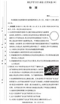 2025届雅礼中学高三上学期12月月考四物理试卷+答案