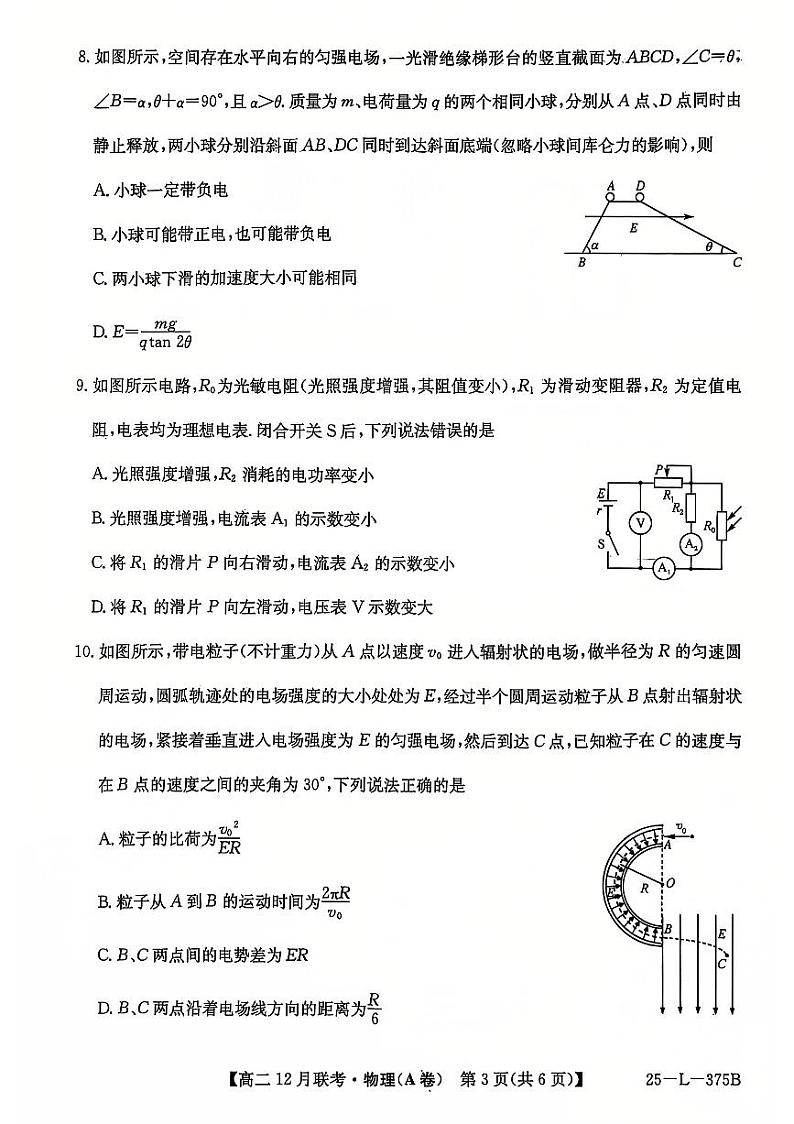 2025安徽省县中联盟高二上学期12月月考物理试题扫描版无答案第3页