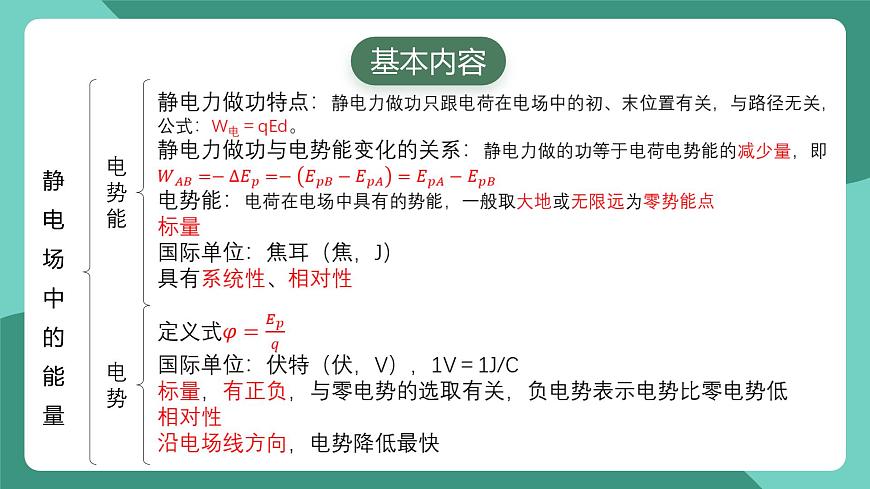 人教版（2019）高中物理必修第三冊 第十章 靜電場中的能量 單元復習課件第3頁