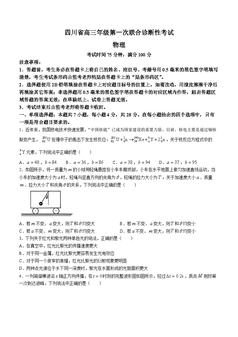 2025成都蓉城名校联盟高三上学期第一次联合诊断性考试物理无答案第1页