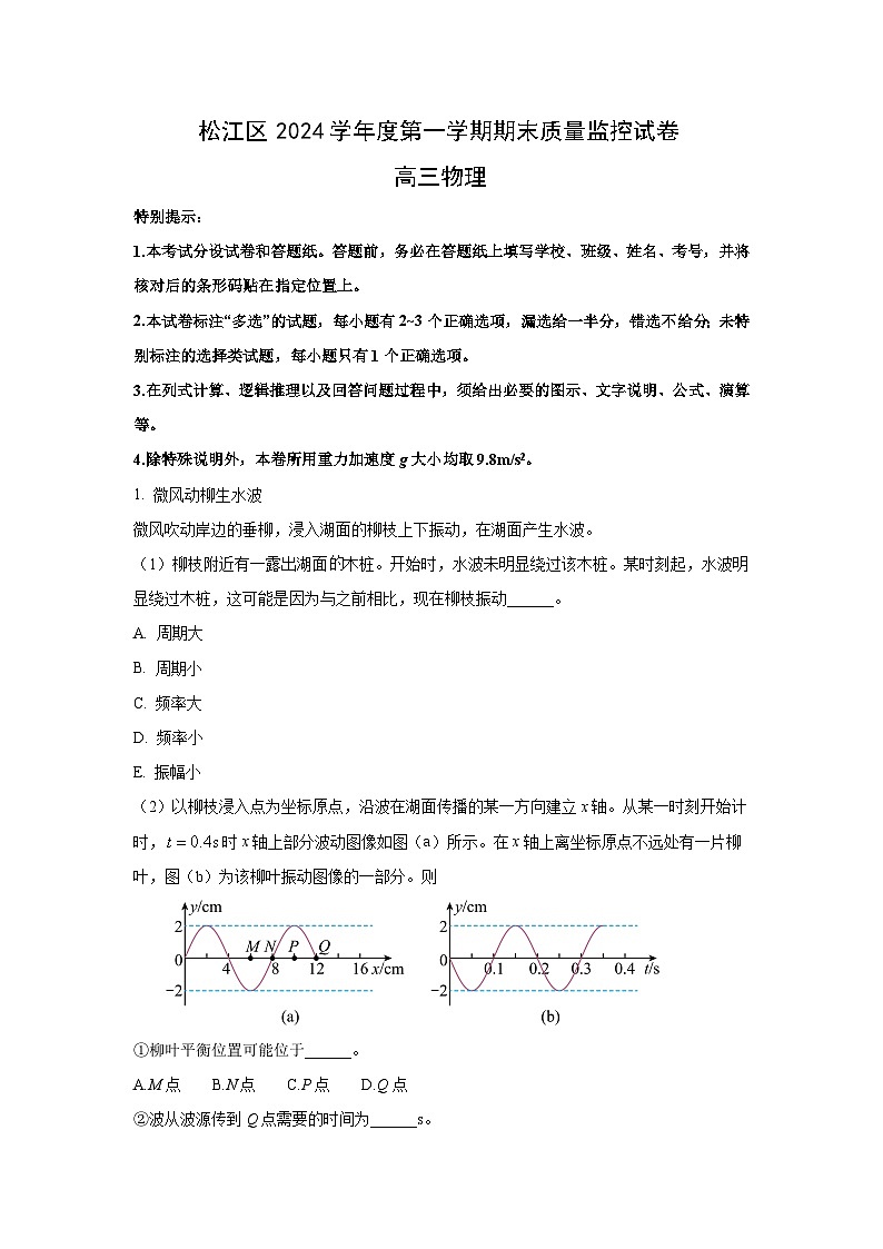 2025届上海市松江区高三(上)一模(12月)物理试卷(解析版)第1页