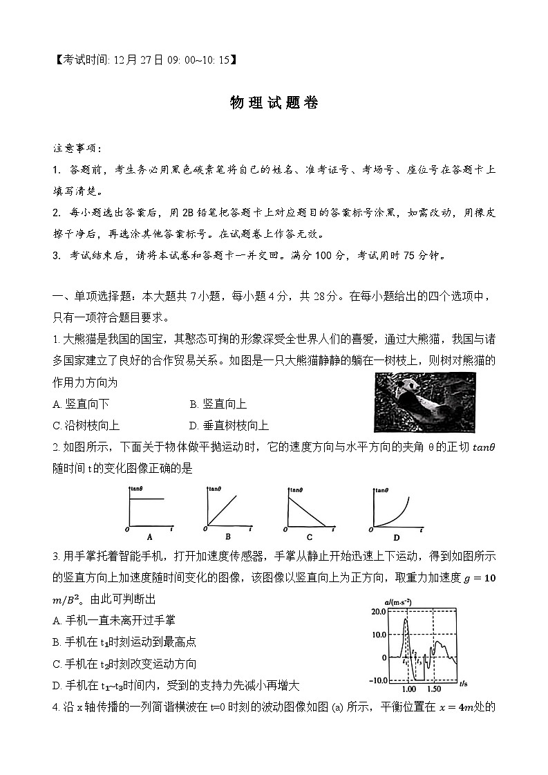 重庆市第一中学校2025届高三上学期12月月考物理第1页