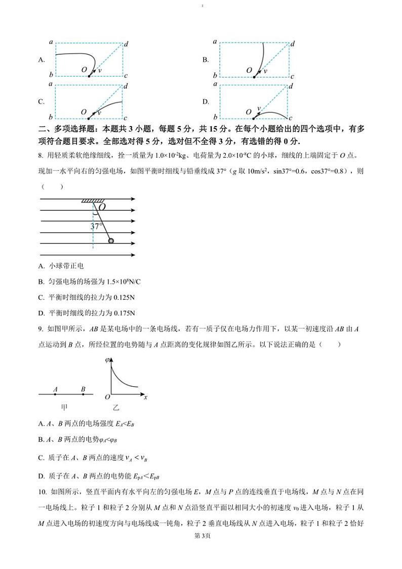 2024~2025学年四川省眉山中学高二上12月期中物理试卷(含答案)第3页