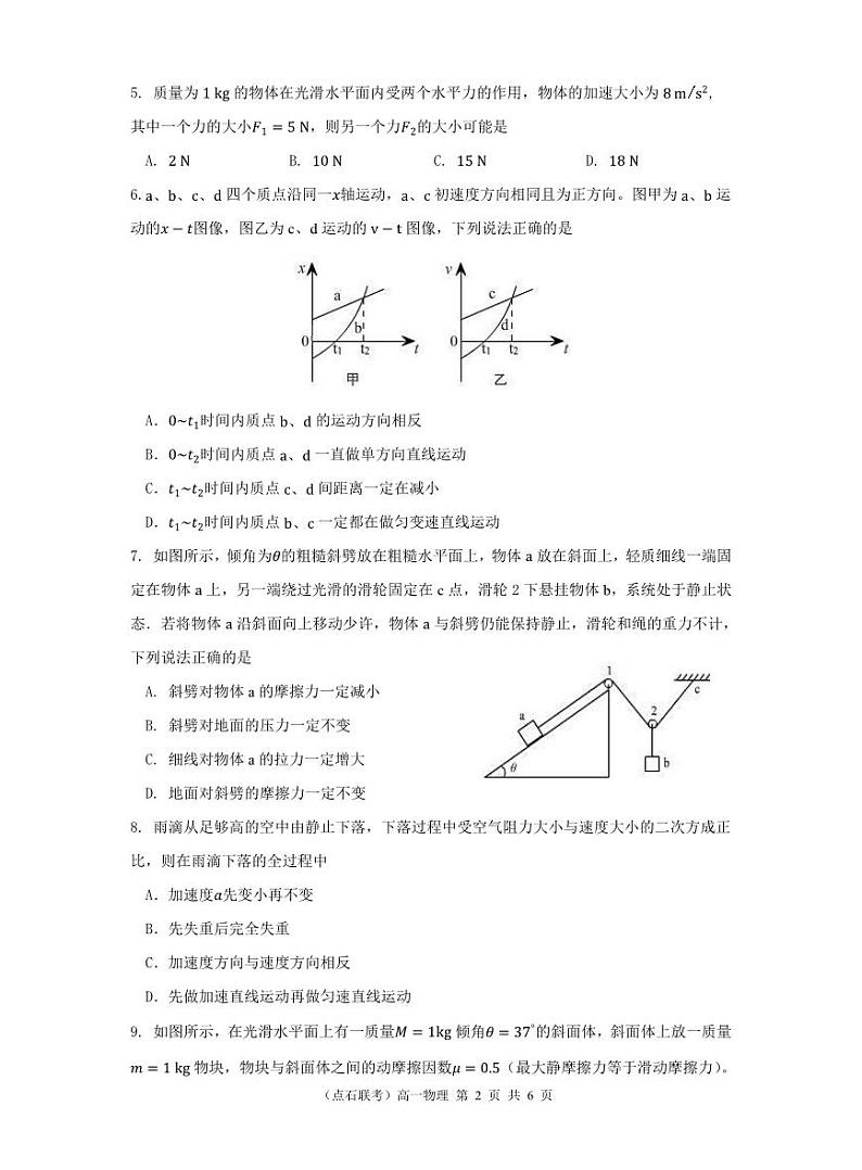 辽宁点石联考(辽宁八校)2024-2025学年高一上学期期末物理试卷+答案第2页