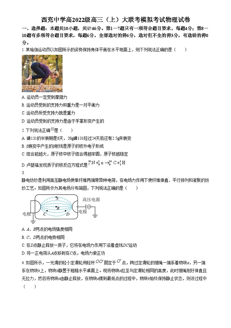 四川省南充市西充中学2024-2025学年高三上学期适应性考试物理试题 Word版无答案第1页