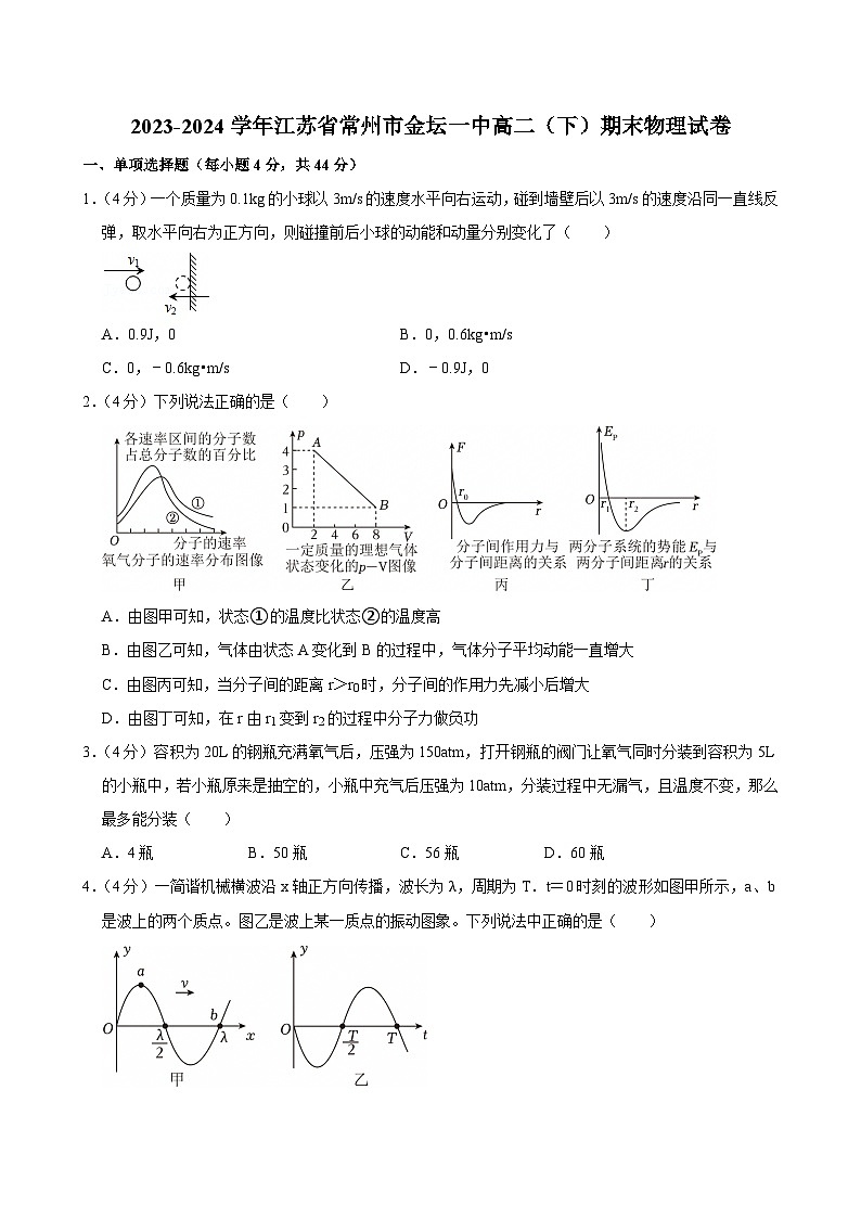 2023-2024学年江苏省常州市金坛一中高二(下)期末物理试卷第1页