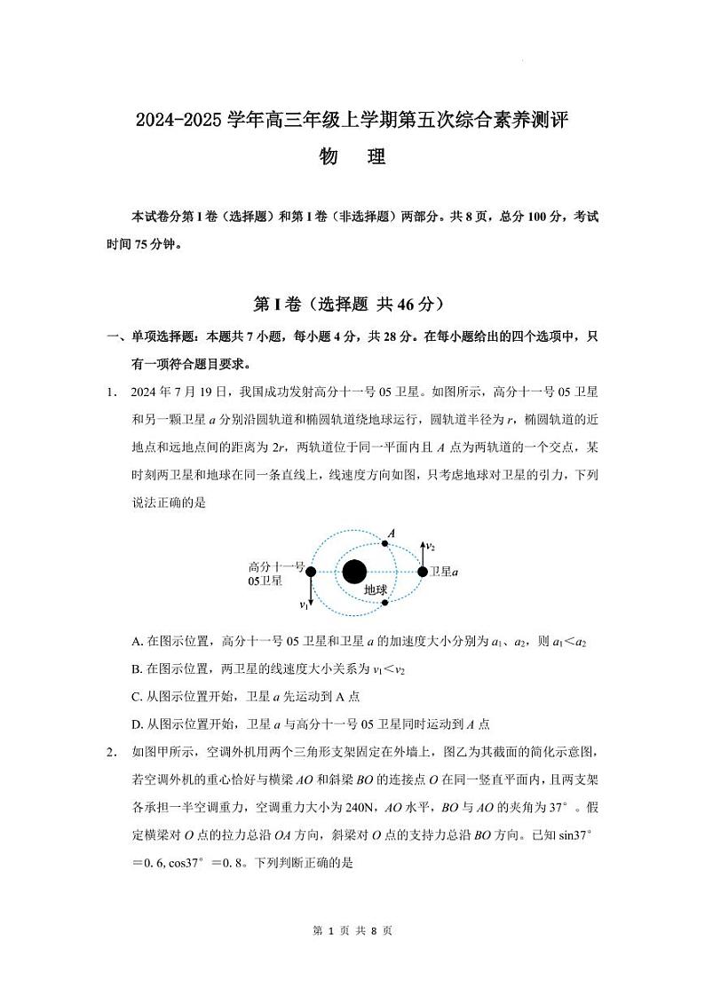 河北省衡水中学2025届高三年级综合素养测评(五)物理试题第1页