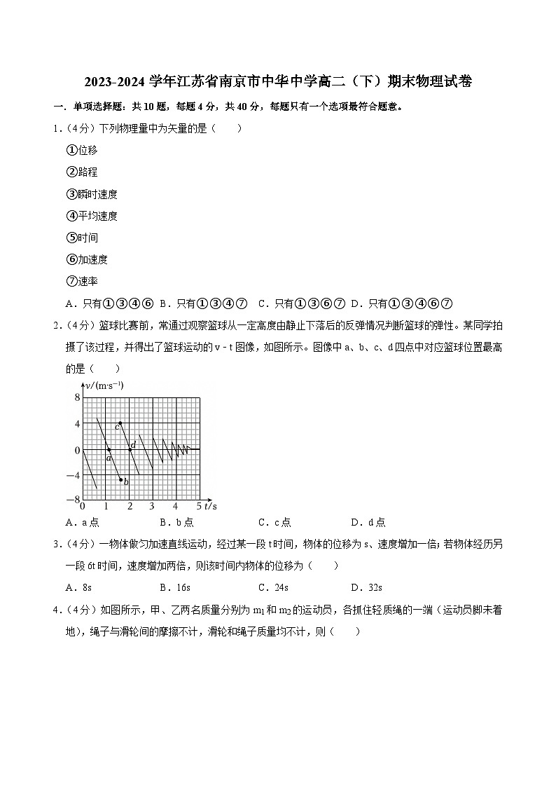 2023-2024学年江苏省南京市中华中学高二(下)期末物理试卷第1页