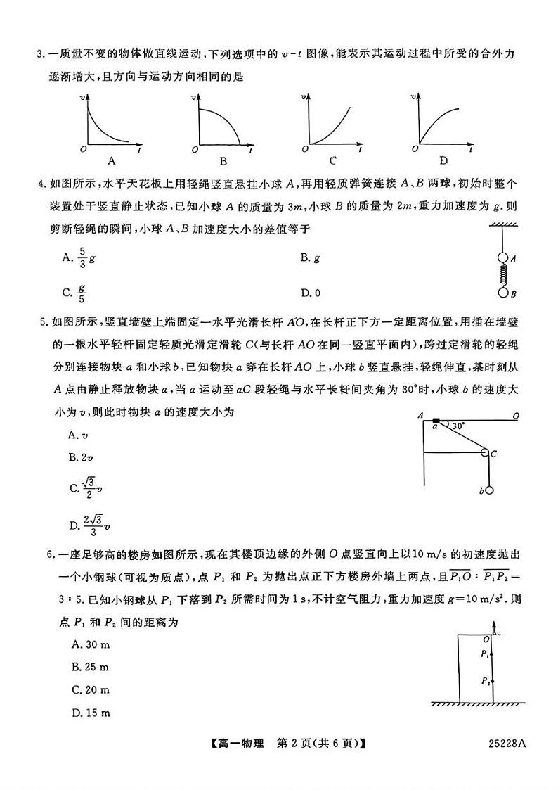吉林省四平市实验学校2024-2025学年高一上学期期末考试物理试题第2页