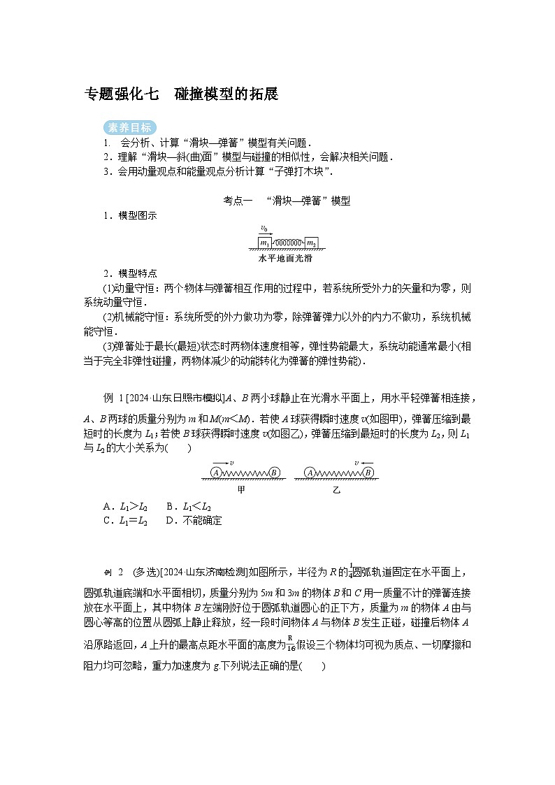 2025年高考物理二轮复习导学案:专题强化七碰撞模型的拓展第1页