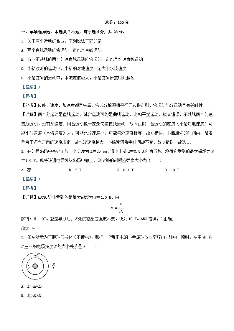 重庆市2023_2024学年高三物理上学期12月适应性考试试题含解析第1页