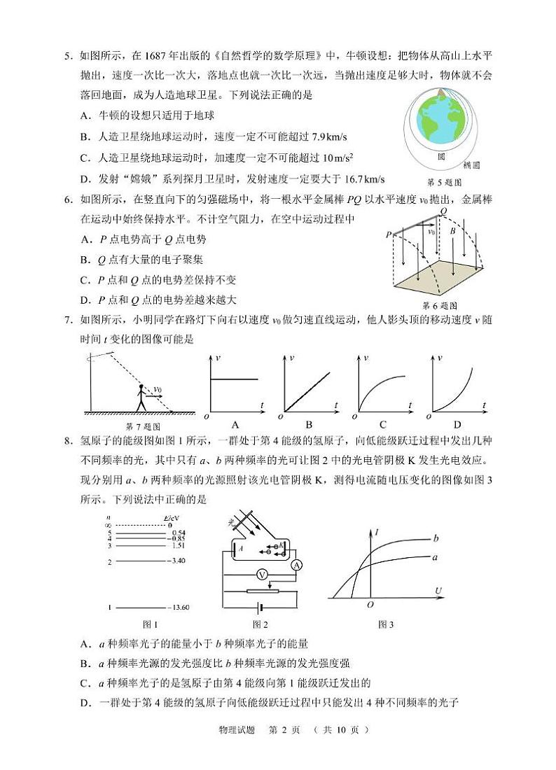 物理 01 诸暨市2024年12月高三诊断性考试(高三)试题 (打印)第2页