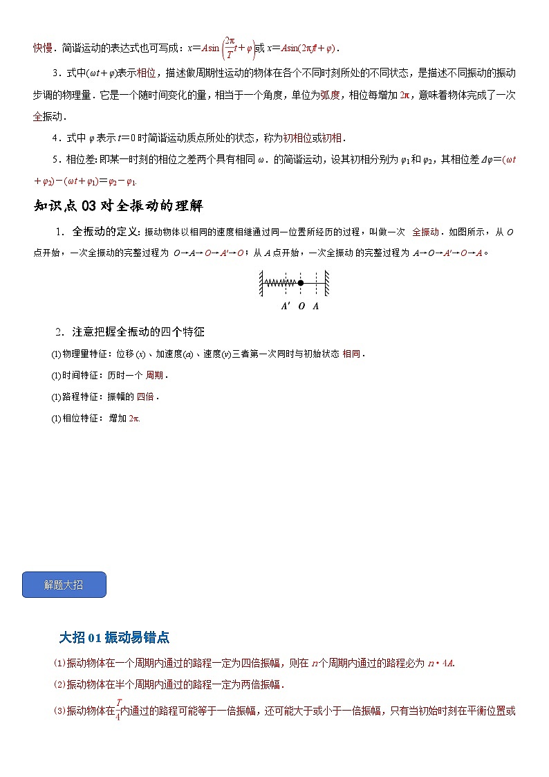 2.2 简谐运动的描述-2024-2025学年高二物理题型归类+解题大招(人教版2019选择性必修第一册)(解析版)第2页