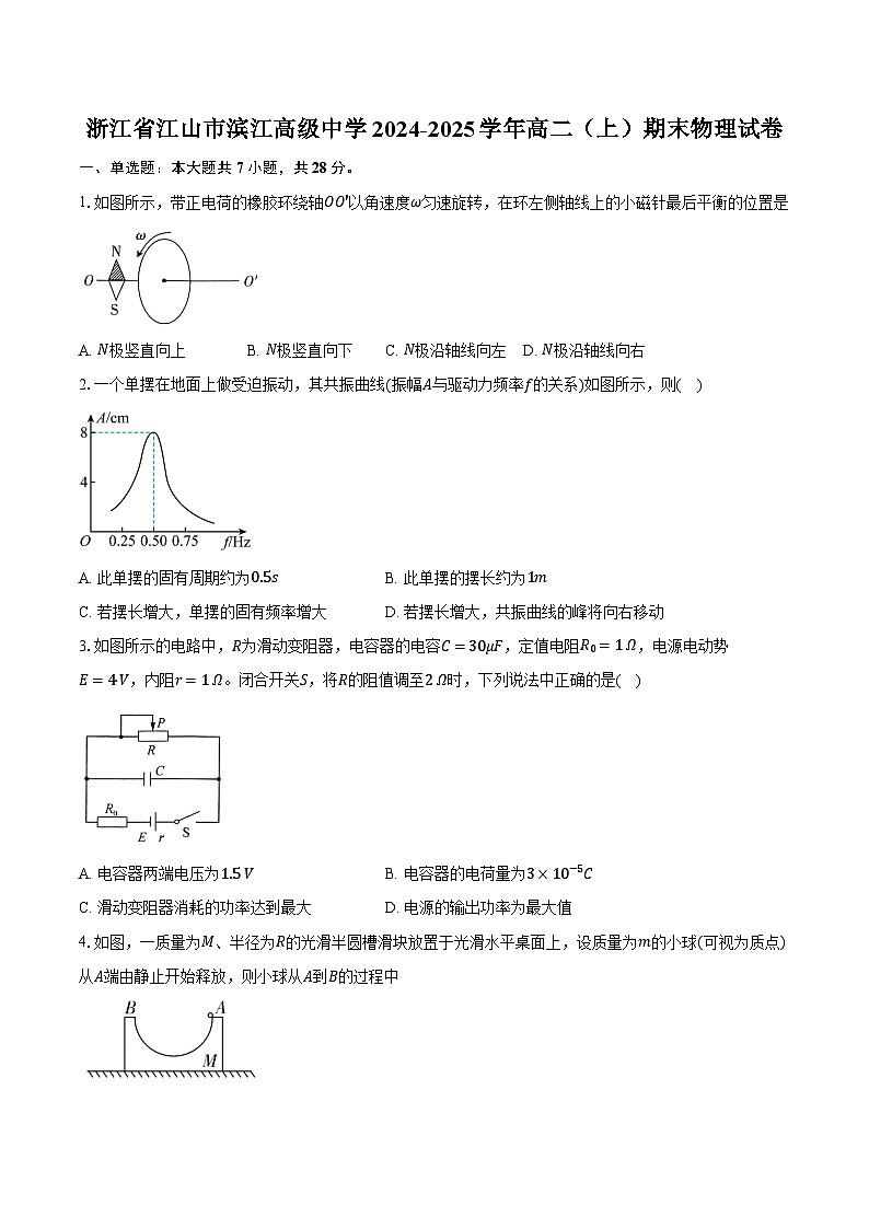 浙江省江山市滨江高级中学2024-2025学年高二(上)期末物理试卷-第1页