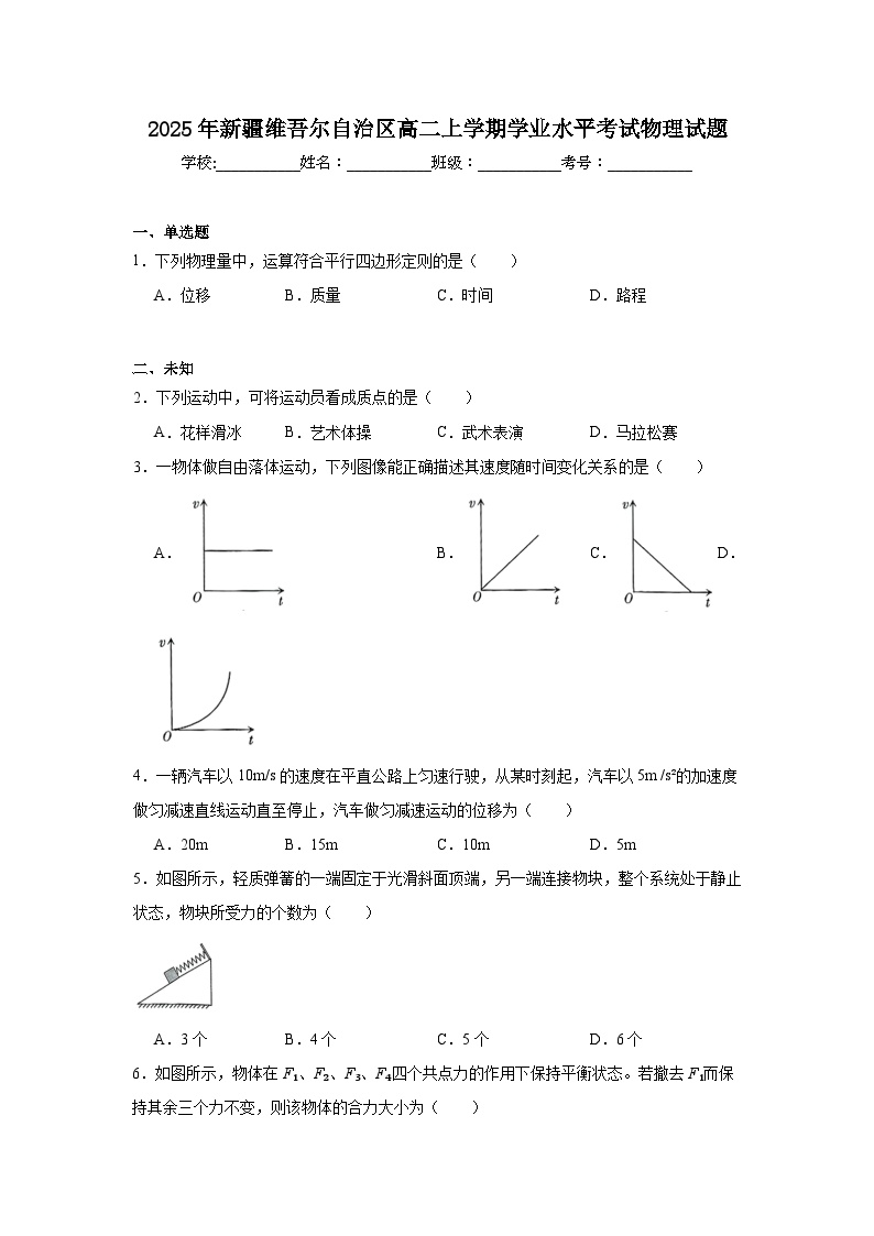 2025年新疆维吾尔自治区高二上学期学业水平考试物理试题