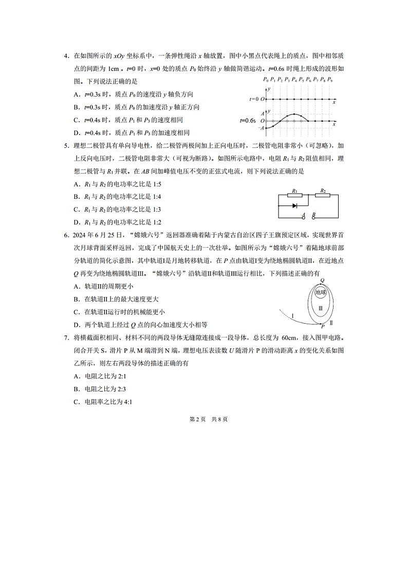 2024~2025学年标准学术能力诊断性测试高三上12月诊断性测试(图片版)物理试卷第2页