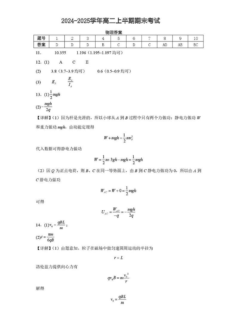 物理 2024-2025学年高二上半期期末考试物理答案第1页