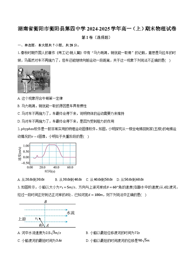 湖南省衡阳市衡阳县第四中学2024-2025学年高一(上)期末物理试卷(含解析)第1页