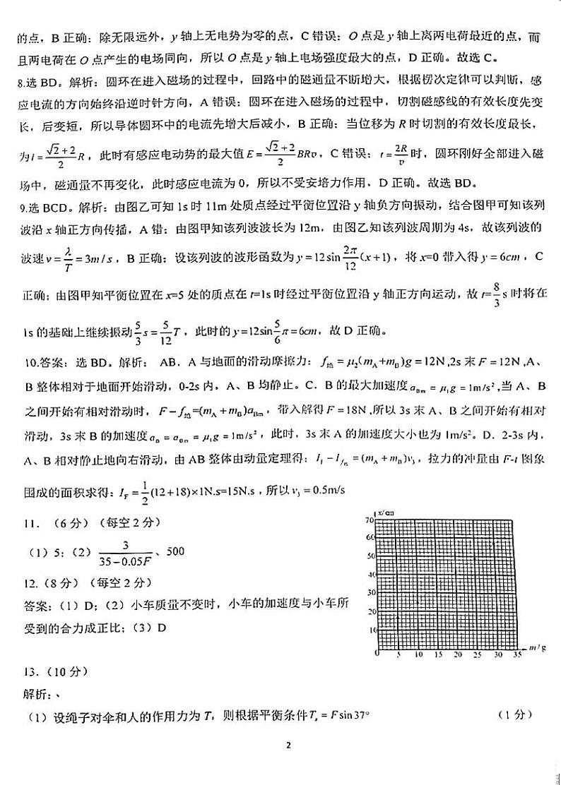 云南省昆明市第一中学2024-2025学年高三上学期第五次联考物理答案第2页