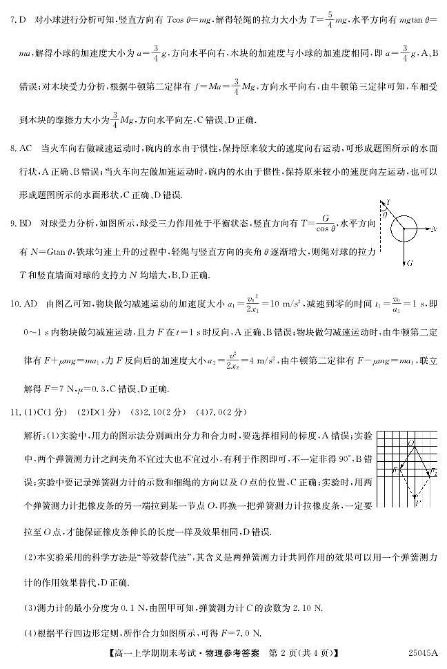 25045A深圳高一-物理 答案第2页