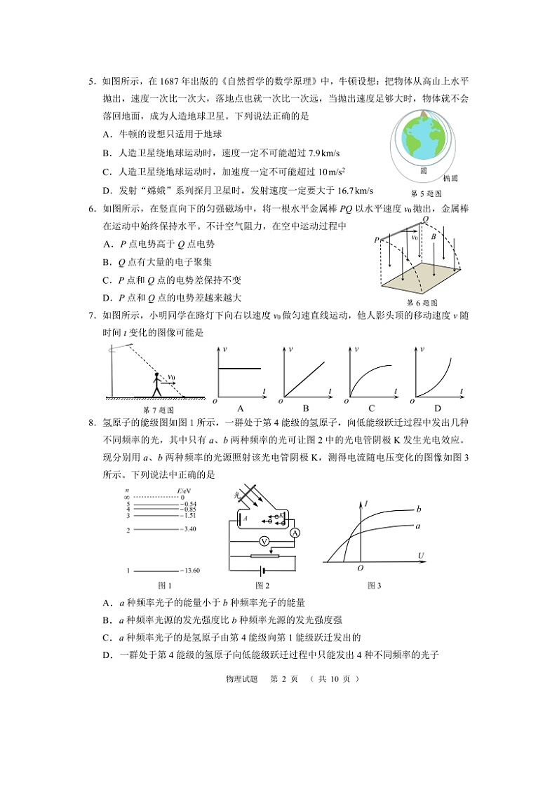 2024~2025学年浙江省绍兴市诸暨市高三上学期12月诊断性考试(图片版)物理试卷第2页