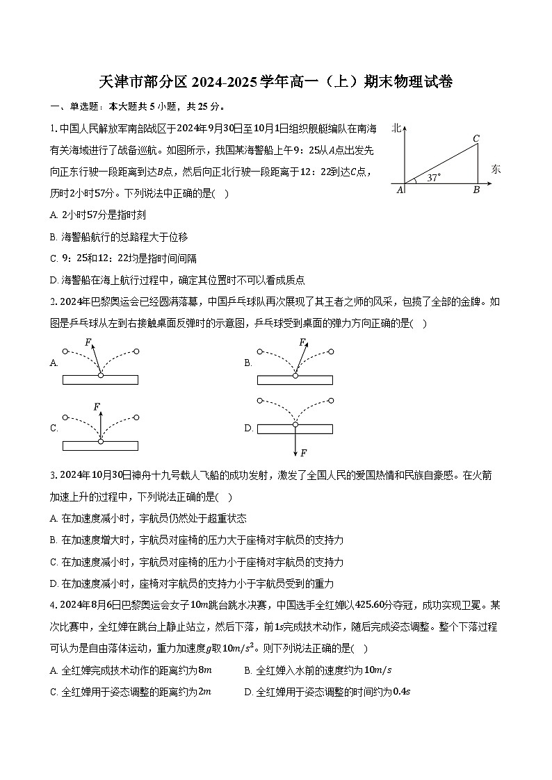 天津市部分区2024-2025学年高一(上)期末物理试卷第1页