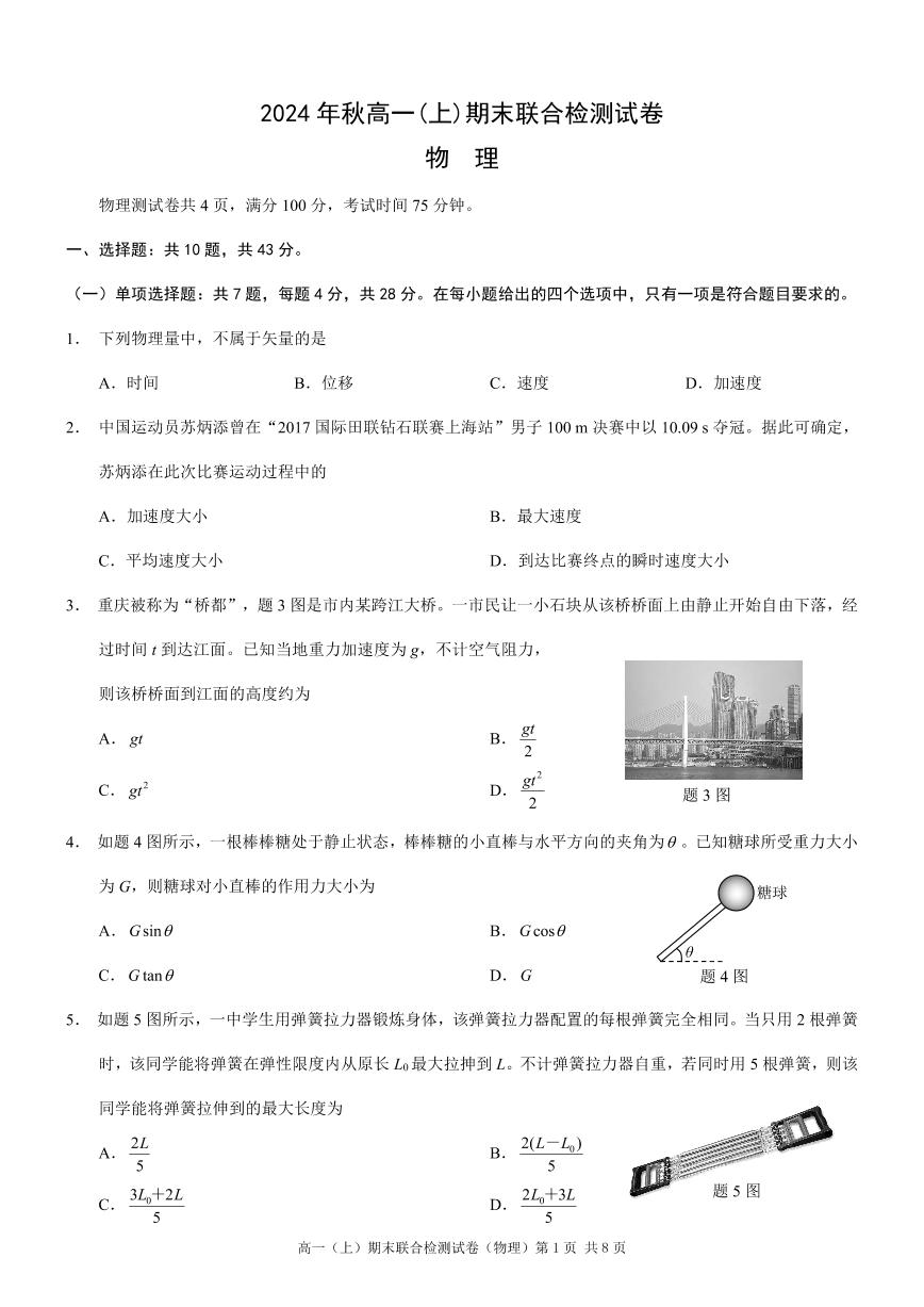 2024~2025学年重庆康德高一上学期期末考试物理试题+答案