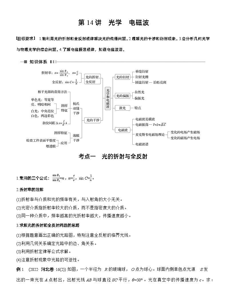 第一篇 专题五 第14讲 光学 电磁波 --2025年高考物理大二轮复习(教师版)第1页