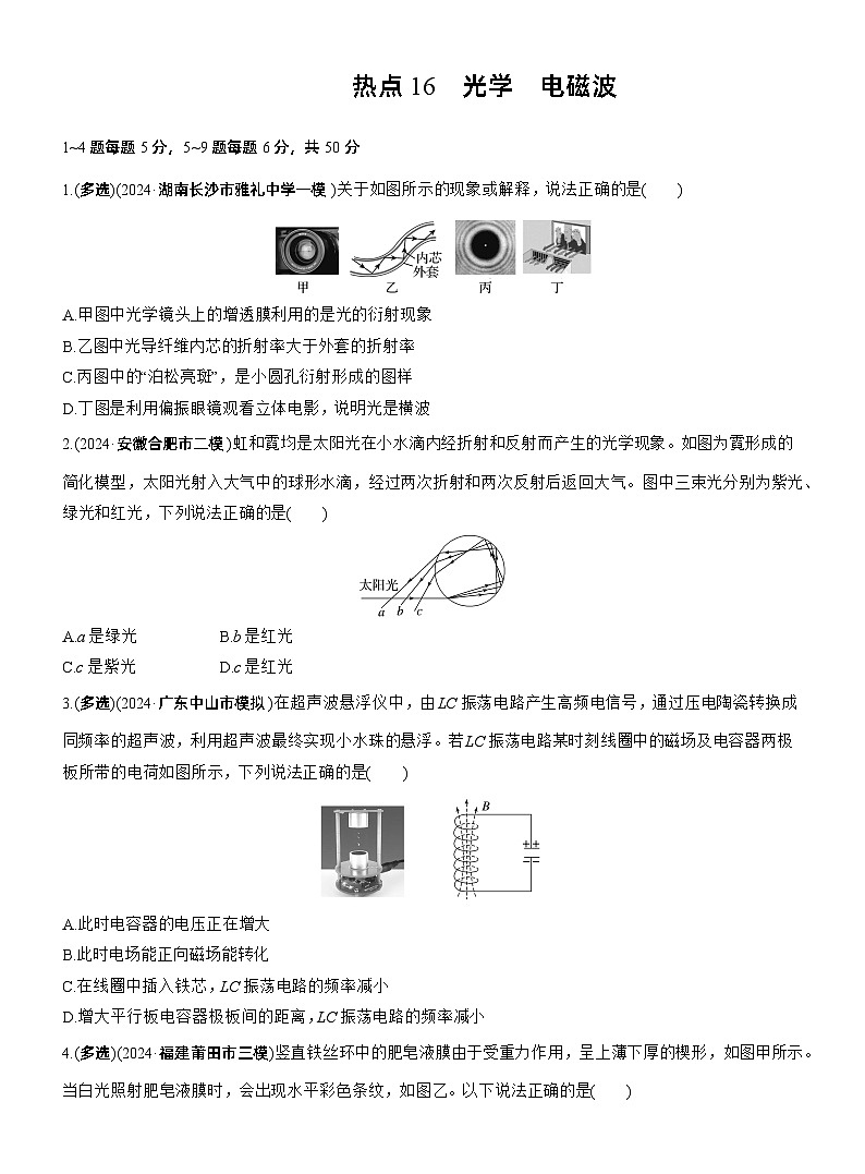 热点16 光学 电磁波--2025年高考物理大二轮复习(考前特训学生版)第1页