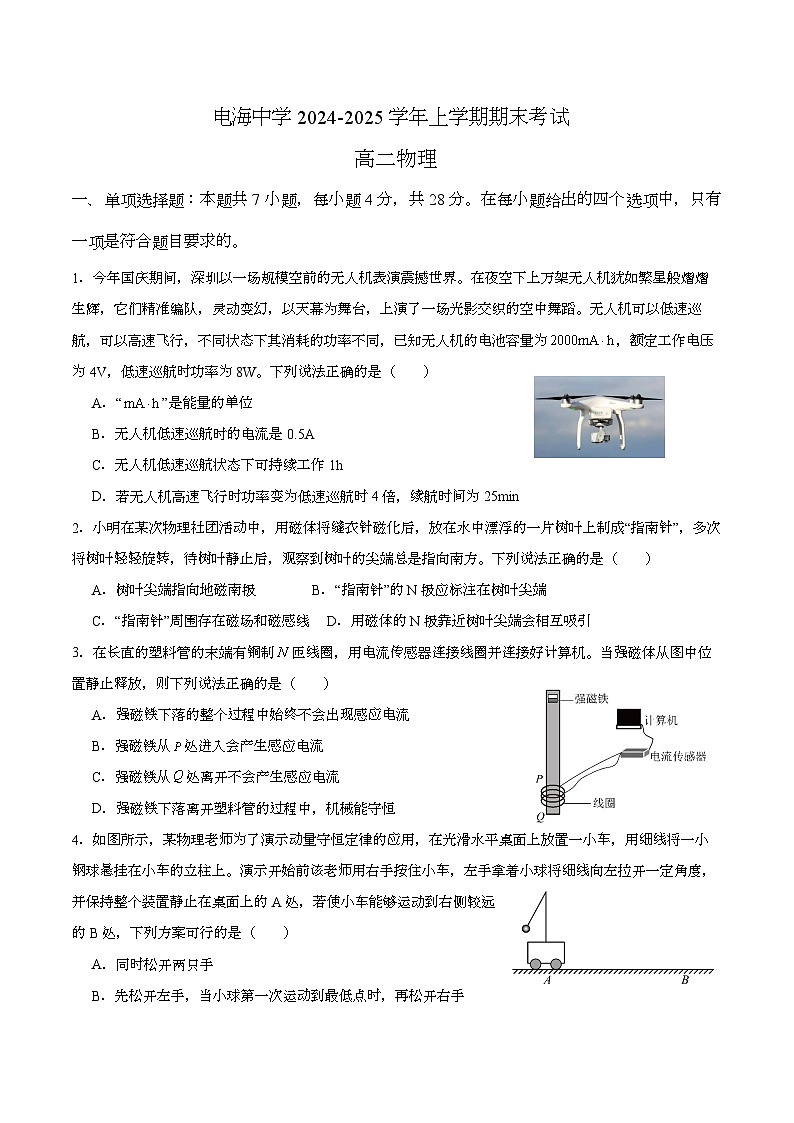 广东省茂名市电白区电海中学2024-2025学年高二上学期期末考试 物理试题第1页