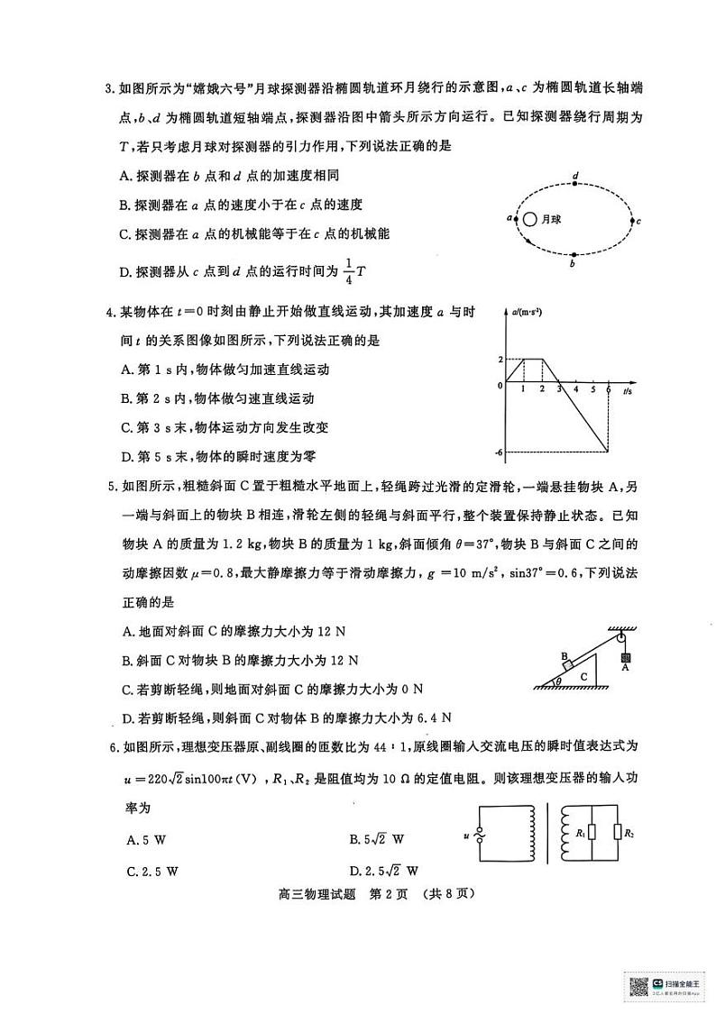 山东省济南市2024-2025学年高三上学期1月期末物理试题第2页
