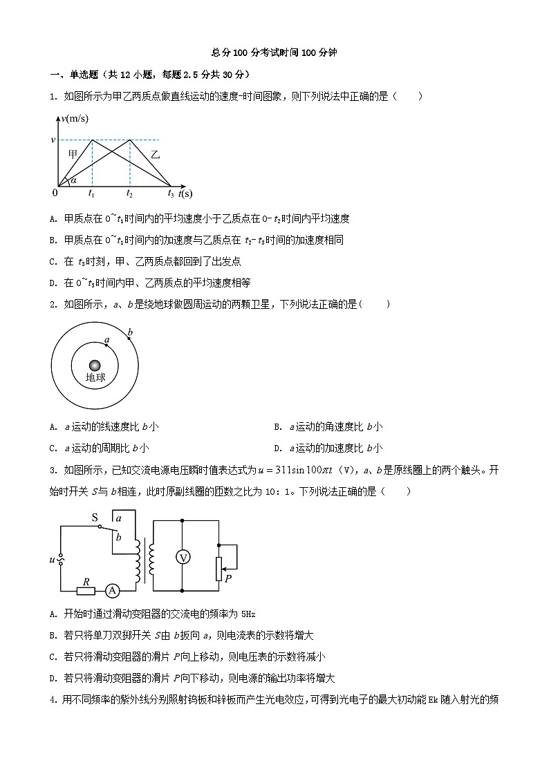 新疆乌鲁木齐市2023_2024学年高三物理上学期1月月考试题1含解析第1页